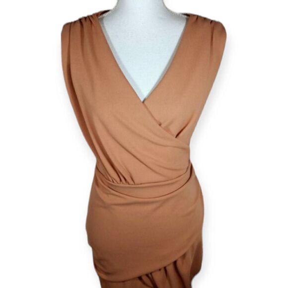 PRETTY LITTLE THING NUDE PLUNGE WEAP DETAIL MIDI DRESS SZ.16 NWOT. - Picture 8 of 13
